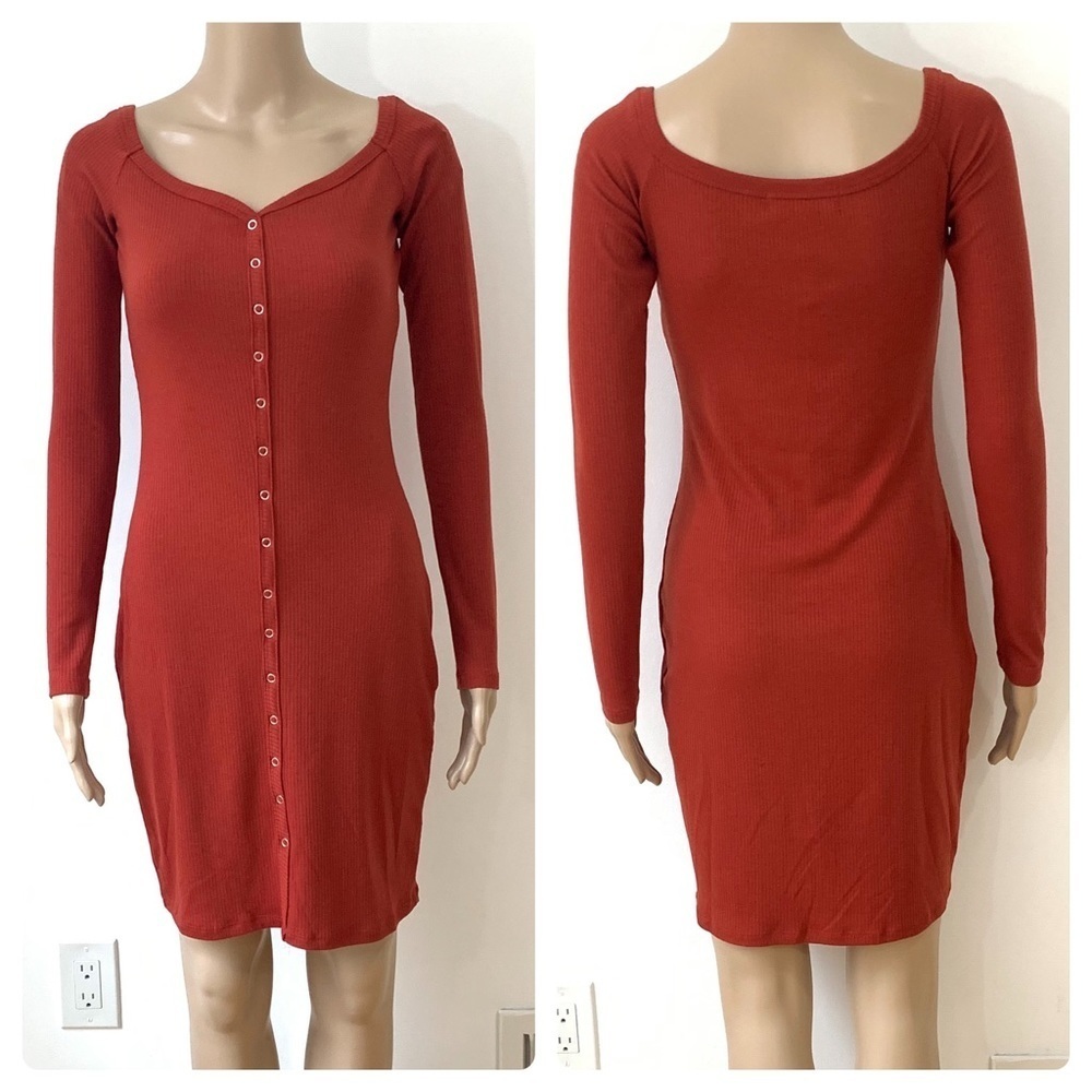 New Womens Red Long Sleeve Bodycon Sweater Dress